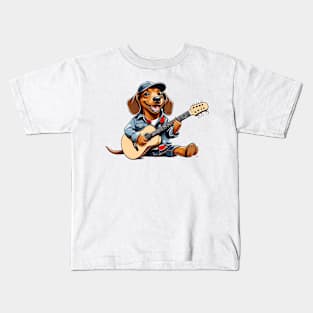 Dachshund Playing Guitar Kids T-Shirt